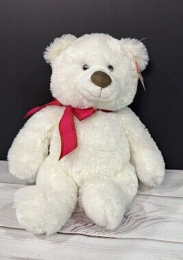 GUND 15" PIPER Bear Plush Toy Teddy White Red Bow Soft NWT
